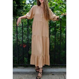 Zara Linen Tiered Middi Dress